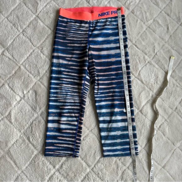 Nike Pro | Blue, Coral & Cream Zebra Print Capri Leggings | Size Small - Picture 9 of 11